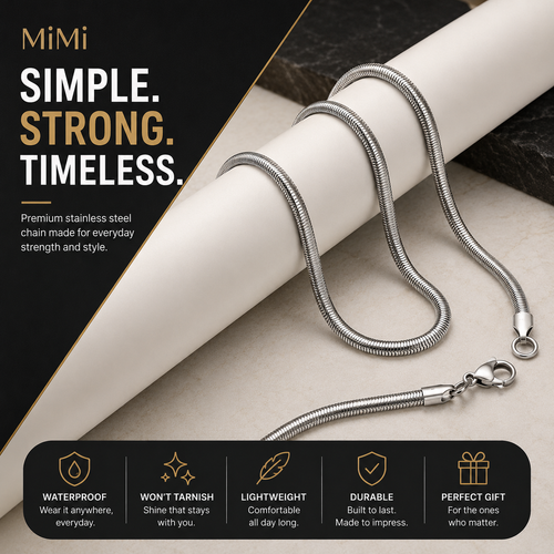 MiMi Snake Chain Waterproof Stainless Steel Necklace for Men & Women